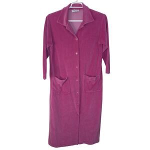 Vintage Gertrude Davenport Women's Large‎ Terry Cloth Dress Pink Button Up Beach